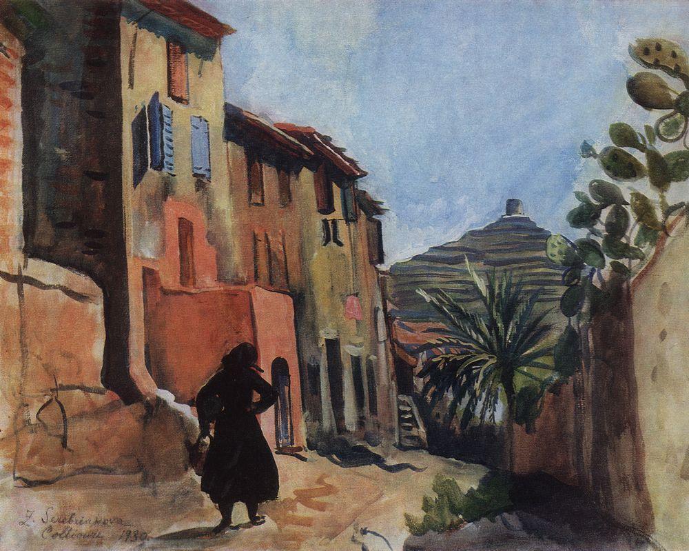 Collioure. Street with the palm