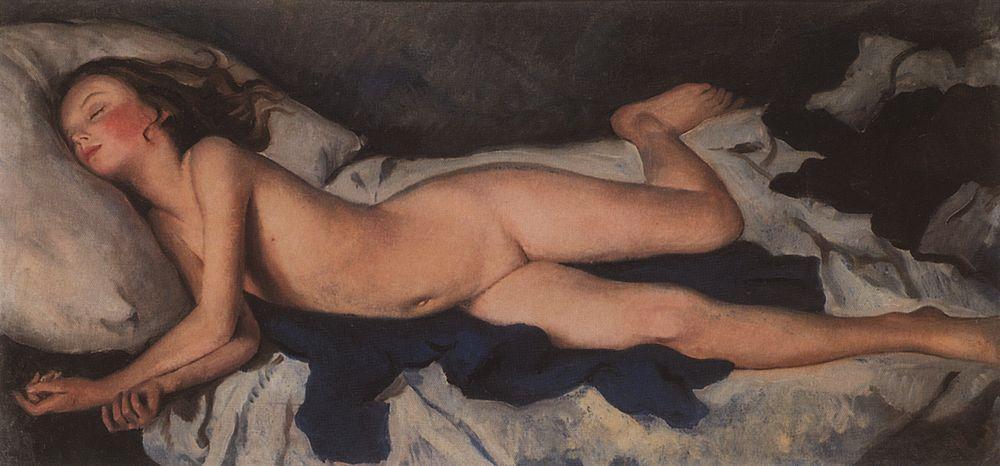 Sleeping girl in the blue (Katyusha on a blanket)