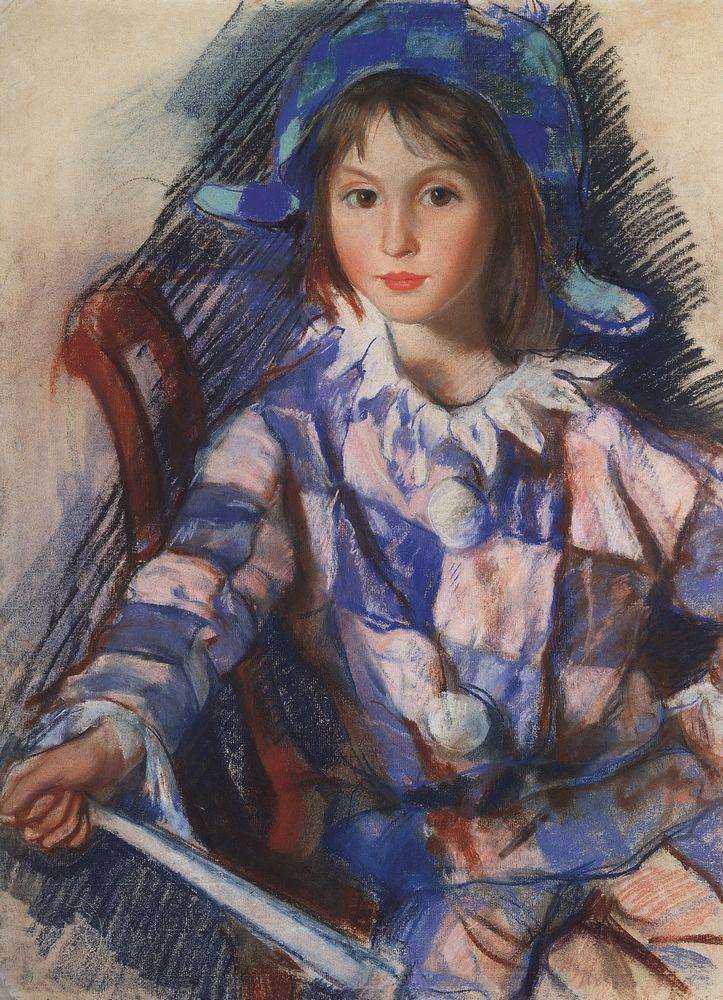 Tata portrait in the costume of Harlequin