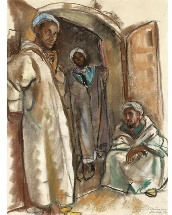 Three figures in the doorway. Marrakesh